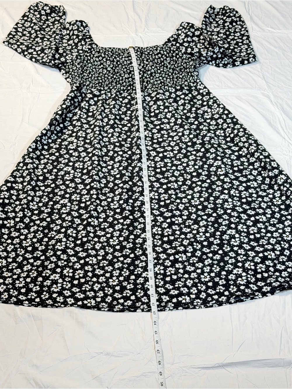 SHEIN Black White Floral Square Neck Midi Dress Bishop Long Sleeve Size 1X - Picture 6 of 8